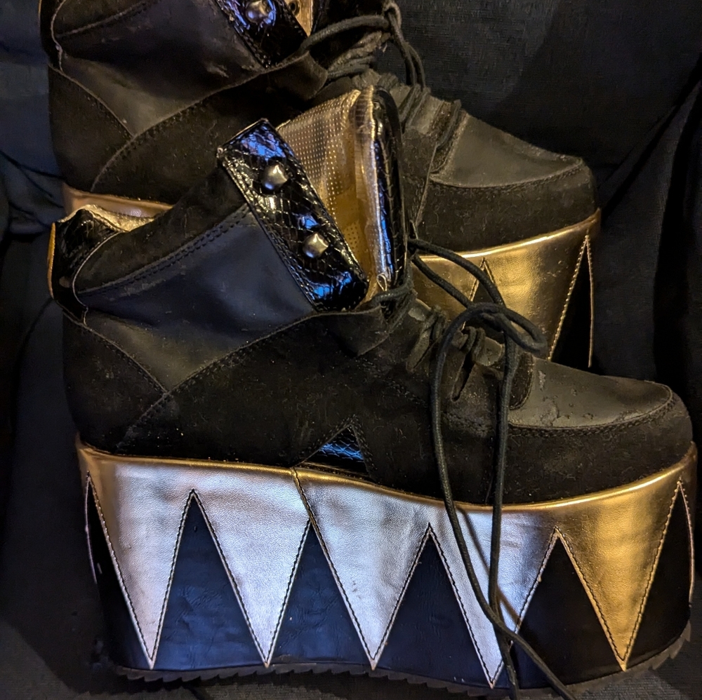 YRU Gold and Black Platform Sneakers Size 10